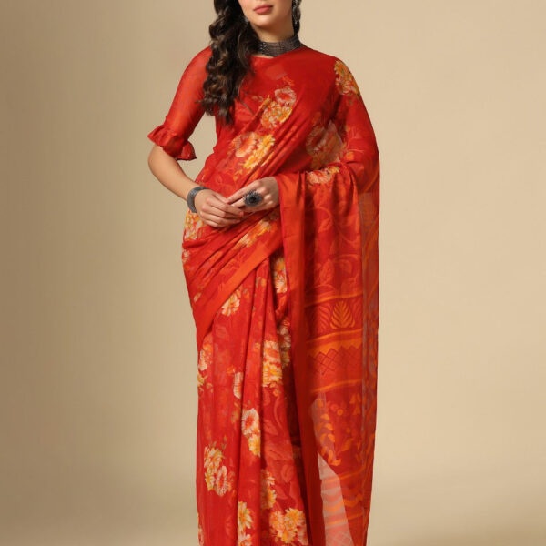 Red Brasso Printed Woven Saree