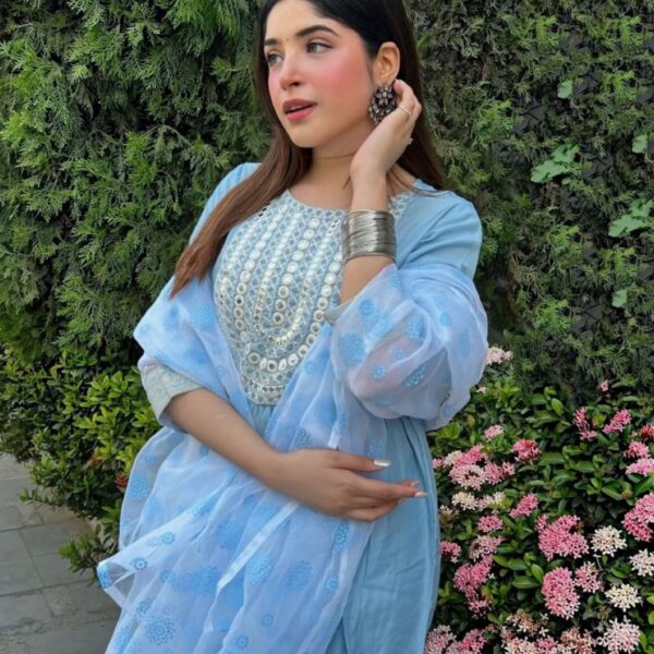 Light Blue Kurti With Pant And Dupatta